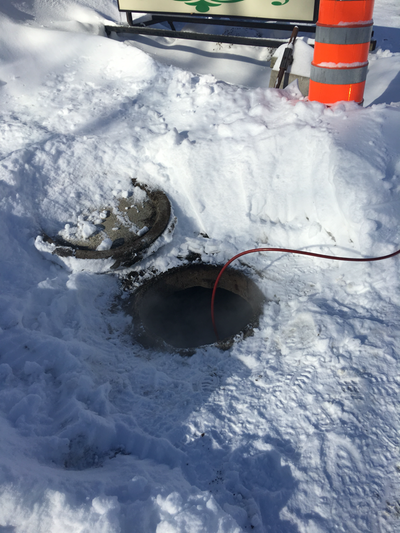 thawing a drain to a septic tank in south shore with our high pressure jetter